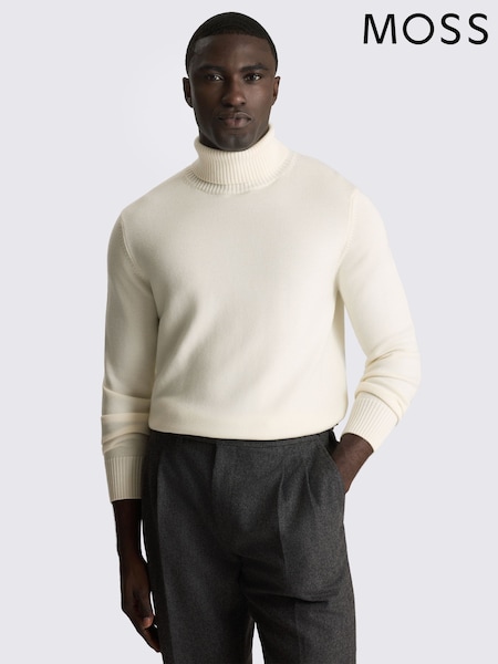 Cream - Regular Moss Merino Wool Roll Neck Jumper