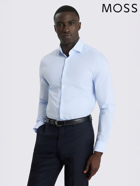 Синий - Regular Moss Slim Fit Stripe Stretch Shirt