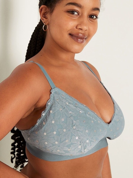 Victoria's Secret PINK Chalk Blue Dots Fuller Cup Lace Unlined Triangle Bralette (R74889) | €11.50