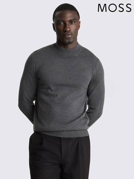Сұр - Regular Moss Merino-blend Mock-neck Jumper