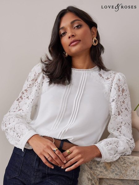 Love & Roses Ivory Tie Back Long Sleeve Lace Blouse (R75013) | €22.50