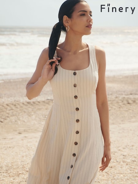 Natural - Finery Jillian Stripe Buttonthrough Dress