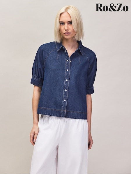 Blue - Ro&zo Denim Puff Sleeve Shirt