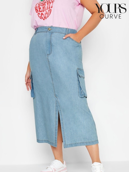 Yours Curve Blue Denim Tencel Cargo Maxi Skirt (R80178) | €16.50