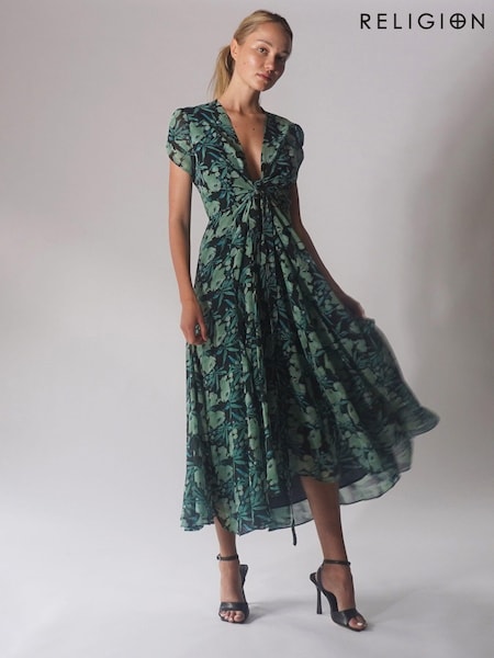 Religion Wrap Maxi Dress With Full Skirt And V Neck In Abstract Print (R80373) | €87