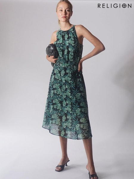 Religion Green Halterneck Destiny Midi Dress In Beautiful Prints (R80381) | € 50