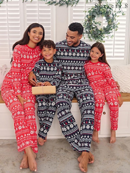 Society 8 Mix Red Matching Family Fairisle Christmas PJ Set (R80397) | €15