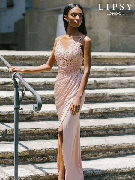 Телесный - Lipsy Applique Lace Cami Maxi Dress (R81176) | €25