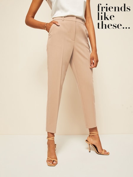 Friends Like These Neutral Camel Petite Tailored Ankle Grazer Trousers (R84003) | 74 QAR