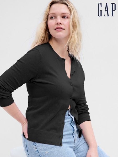 črna - Gap Lightweight Long Sleeve Crew Neck Cardigan (R91653) | € 29 - € 33
