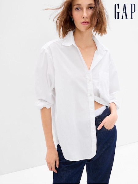 Valkoinen - Gap Cotton Pitkä hiha Ylimitoitettu Paidat (R91654) | €63