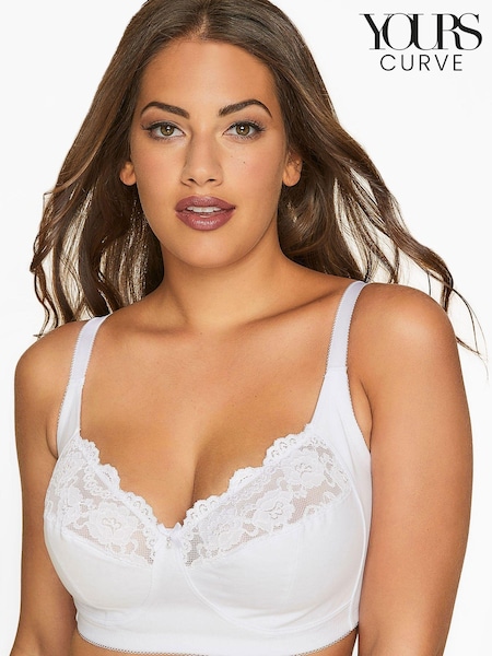 Yours Curve White Non Wired Cotton Lace Trim Bra (R93477) | €11