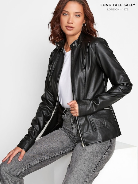Long Tall Sally Black Faux Leather Funnel Neck Jacket (R99755) | €33