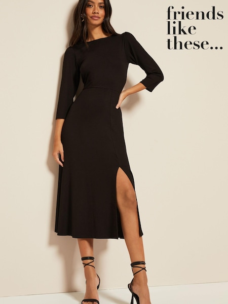Friends Like These Black Cut Out Detail Midi Dress (RJ6430) | €25
