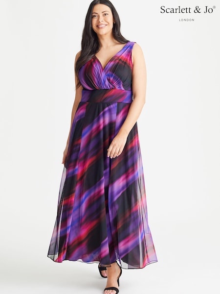 Черный и пурпурный - Scarlett & Jo Amelia Print Maxi Dress (RV1627) | €28
