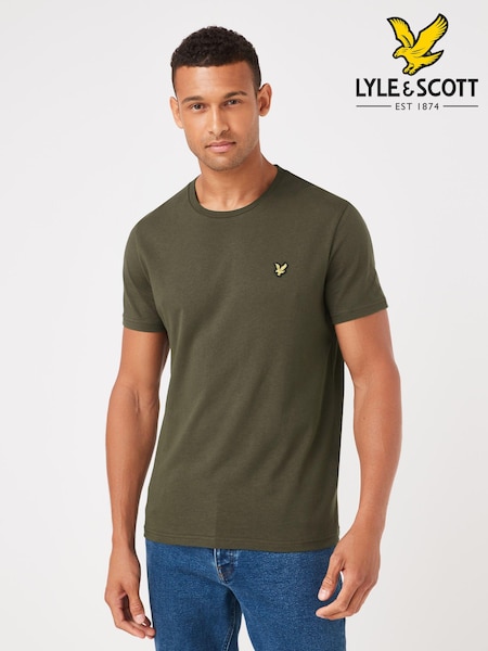 Lyle & Scott Olive Green Crew Neck Cotton T-Shirt (T01180) | R$ 275