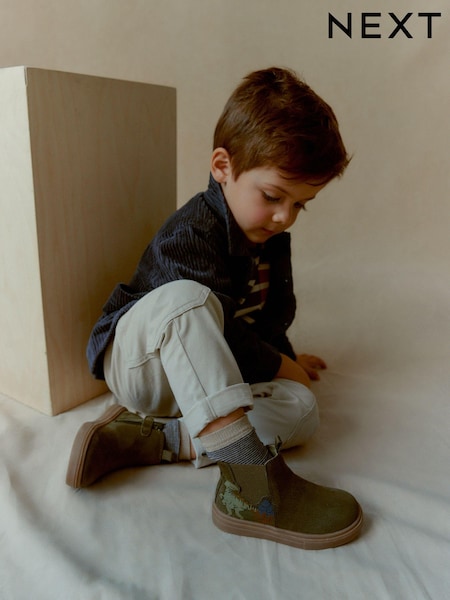 Khakigrün/Dino-Motiv - Chelsea Boots with Zip Fastening (T01683) | 7 € - 8 €