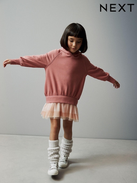 Rust Pink Hoodie Dress With Mesh Skirt (3-16yrs) (T02081) | €12 - €13.50