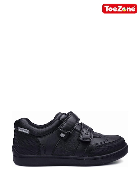 ToeZone Black Twin Strap Love Heart School Shoes (T02329) | €39