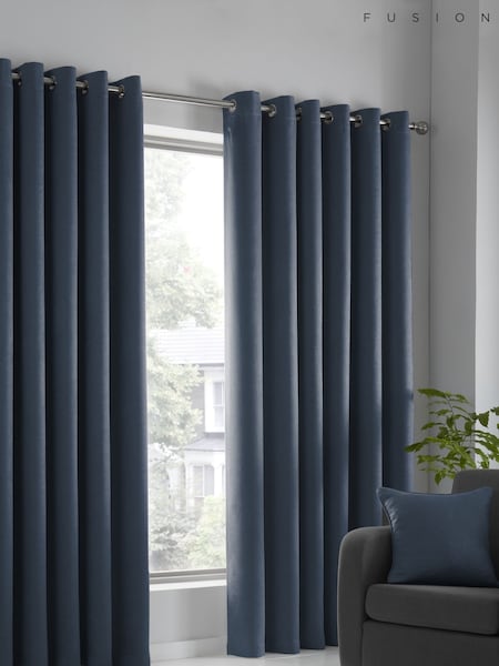 Fusion Blue Strata Room Darkening Woven Pair of Eyelet Curtains (T03553) | €54 - €100