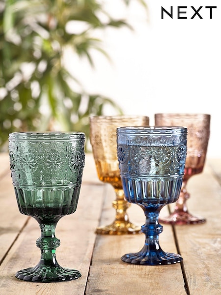Set of 4 Multi Multi Claro Embossed Wine Glasses (T03681) | €21