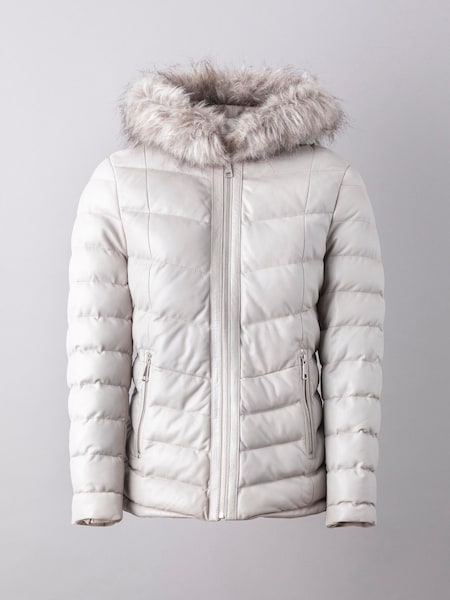 Lakeland Leather Grey Pica Hooded Padded Leather Coat (T04767) | €173