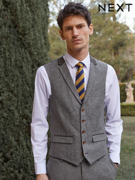 Grey Regular Fit Trimmed Donegal Waistcoat (T06082) | €9