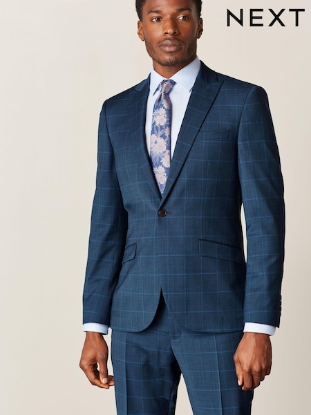Bright Blue Windowpane Check Suit: Jacket (T06095) | €30