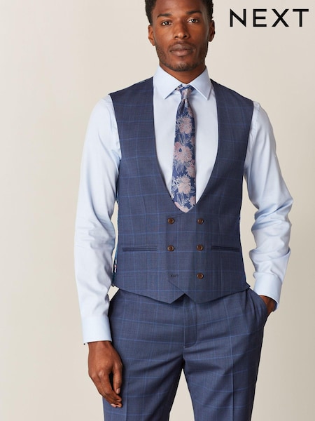 Bright Blue Windowpane Check Suit: Waistcoat (T06096) | €31