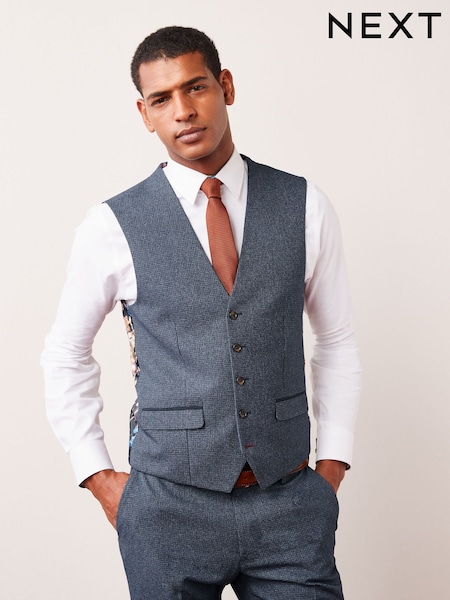 Light Blue Puppytooth Fabric Suit Waistcoat (T06124) | €9