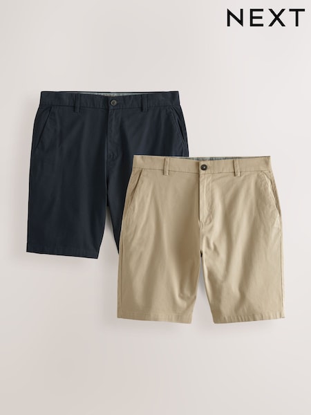 Navy/Stone Straight Fit Stretch Chino Shorts 2 Pack (T06766) | OMR17