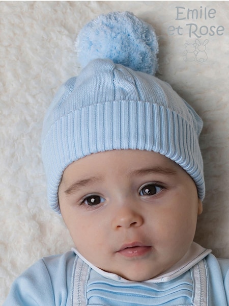 Emile et Rose Blue 100% Cotton True Knit Winter Cable Bobble Hat (T06783) | $24