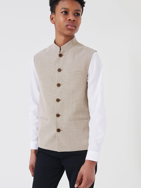 Neutral Brown Grandad Collar Waistcoat And Shirt Set (12mths-16yrs) (T06866) | €13 - €18