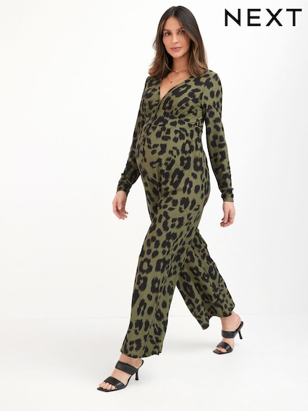 Khaki Animal Print Maternity/Nursing Button Jumpsuit (T06947) | €20.50