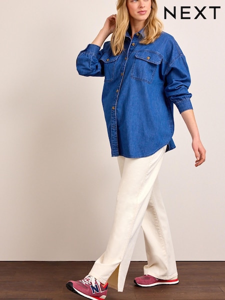 Бежевый/белый - Maternity Straight Leg Jeans with Side Split and Over-the Bump Band (T06948) | €7