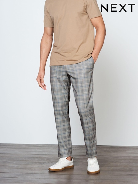 Grey Slim Tapered Trimmed Check Trousers (T07947) | €21.50