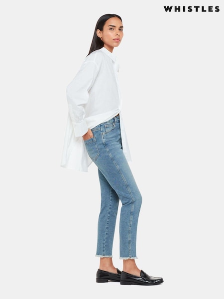 Whistles Blue Slim Frayed Detail Jeans (T08406) | €65