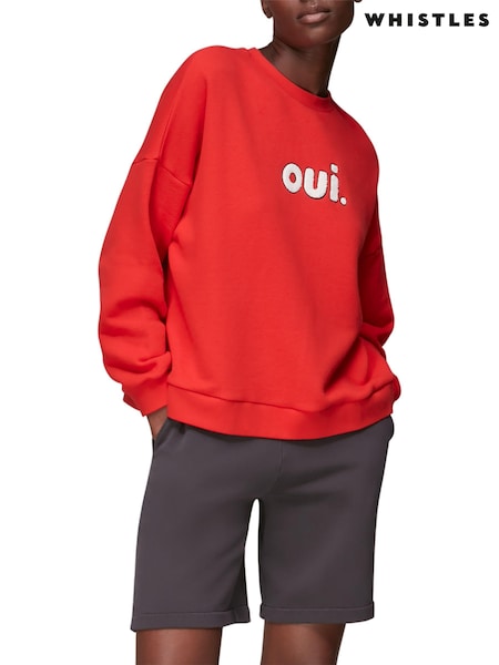Whistles Red 100% Cotton Oui Logo Sweater (T08409) | €118