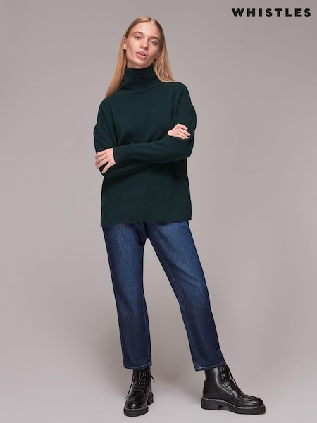 Whistles Green Cashmere Roll Neck Jumper (T08413) | €132