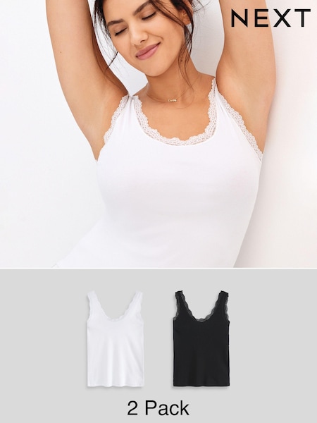 Black/White Rib Lace Trim Vests 2 Pack (T08416) | €31.50