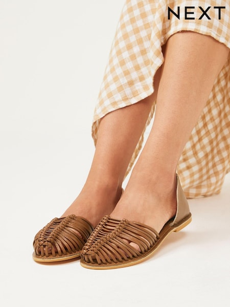 Tan Brown Forever Comfort® Leather 2 Part Woven Shoes (T08976) | 62 zł