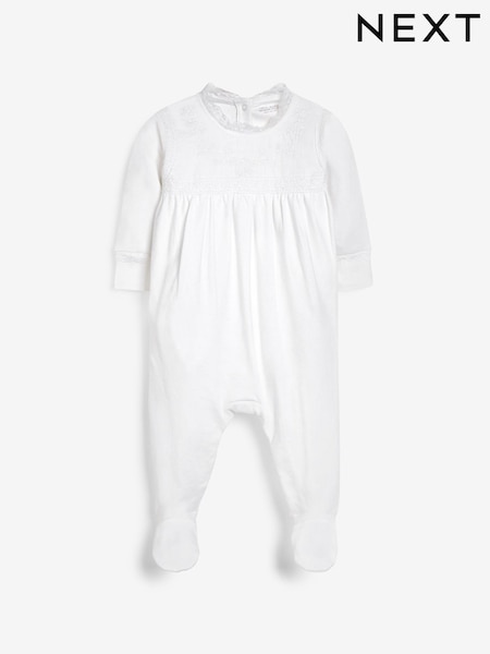 White 100% Cotton Single Smart Sleepsuit (0-2yrs) (T09109) | €6 - €8