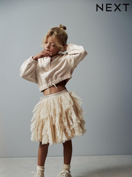 Ecru Cream/Gold Sparkle Tiered Tulle Mesh Skirt (3-16yrs) (T09226) | €13 - €15