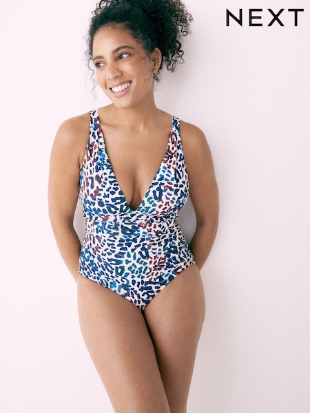 White Animal Plunge Tummy Control Swimsuit (T09243) | €17