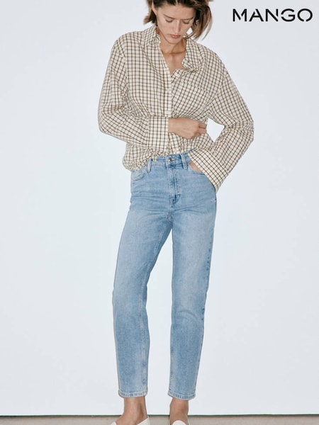 Blue - Mango High Waisted Cropped Straight Leg Jeans