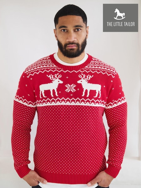 Червоний - The Little Tailor Mens Різдво 100% Cotton Reindeer візерунок фер-айл джемпери (T09853) | 2 944 грн