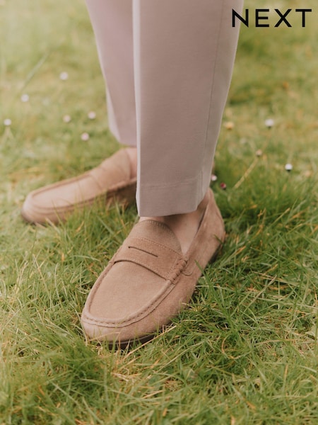 Tan Brown Suede Regular Fit Penny Loafers (T09904) | €5