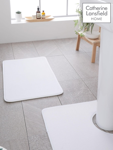 Catherine Lansfield White Anti-Bacterial Memory Foam Bath Mat And Pedestal Mat (T09980) | $48