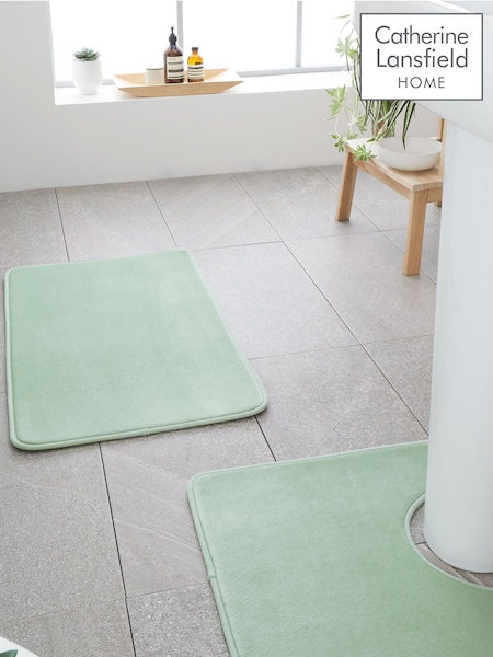 Catherine Lansfield Light Green Anti-Bacterial Memory Foam Bath Mat And Pedestal Mat (T09981) | €32