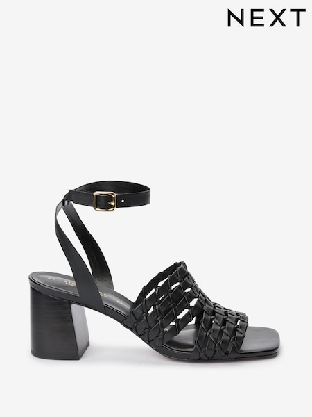 Black Signature Weave Block Heel Sandals (T10160) | €35